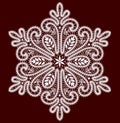 White Vector Lace Snowflake. New Year Clip Art. Red Background. Royalty Free Stock Photo